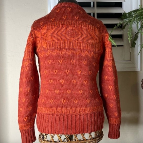 Scottish Geometric Orange Red 100% Wool LEWIS CREW Scotland PERFECT Handmade M - Picture 9 of 13